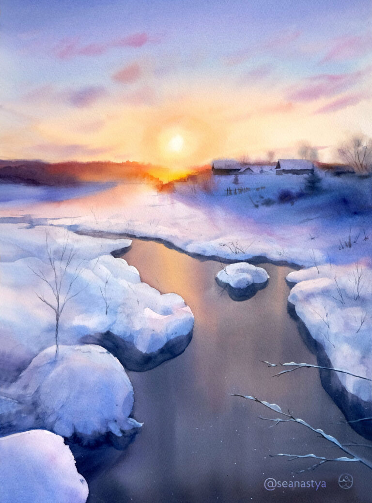 "Winter river" – 54×36 cm