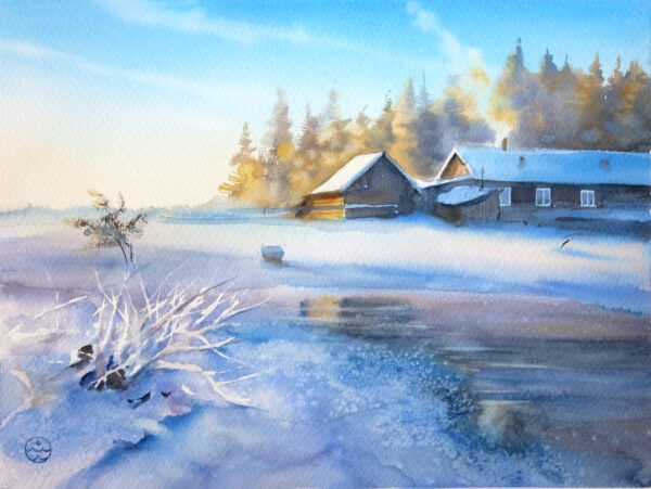 "Winter village" - original watercolor