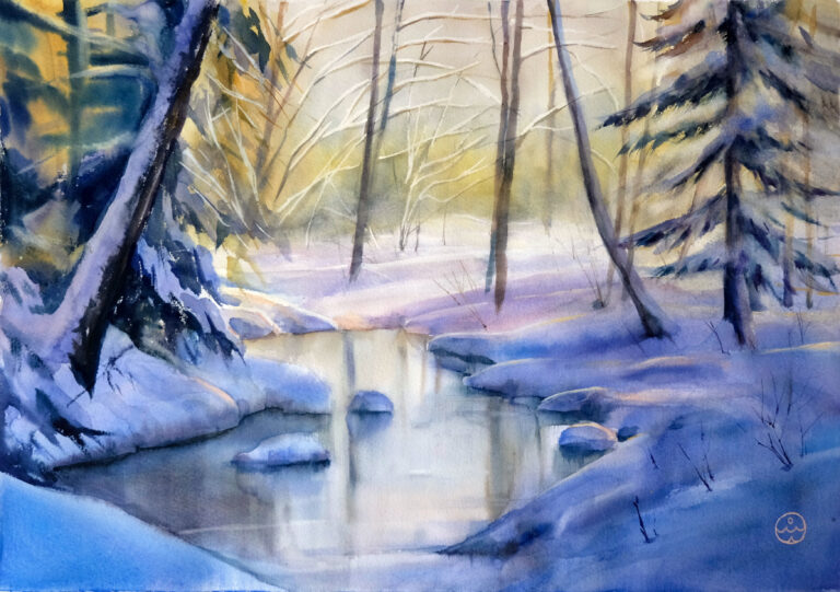 "Winter river in the forest" - 51x36 cm