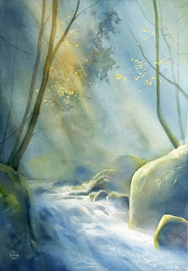 "At the waterfall" - original watercolor