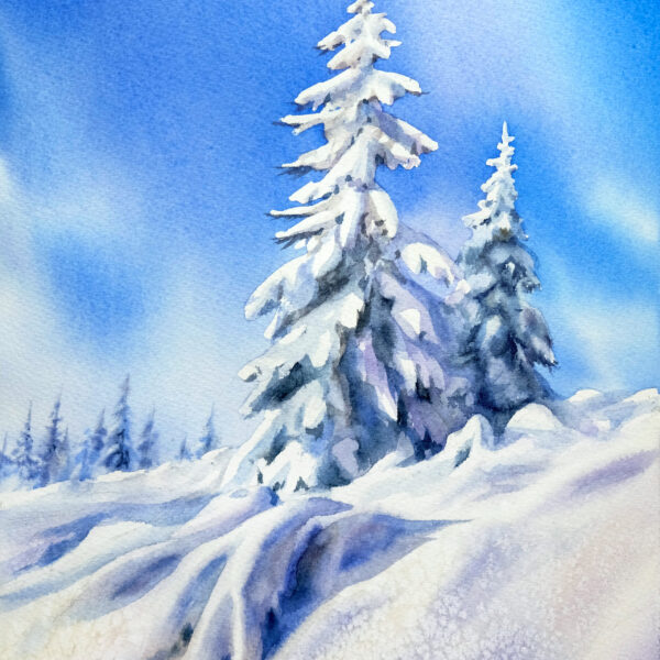 Clear winter day watercolor