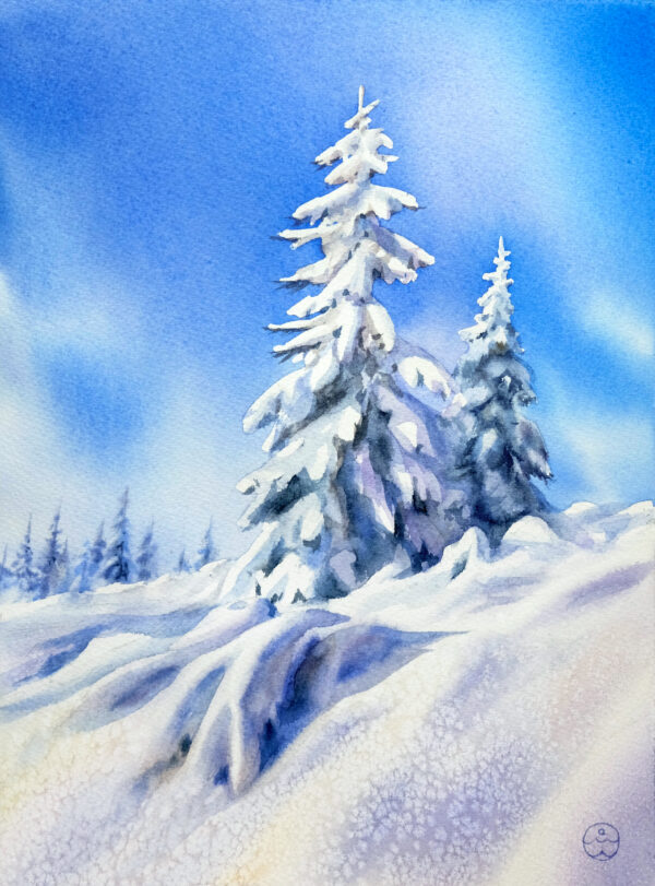 Clear winter day watercolor