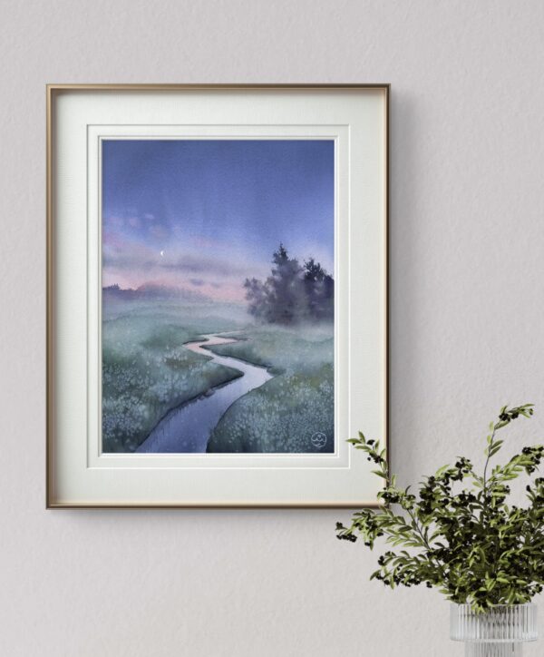 "Moon over the river" - original watercolor - Image 3