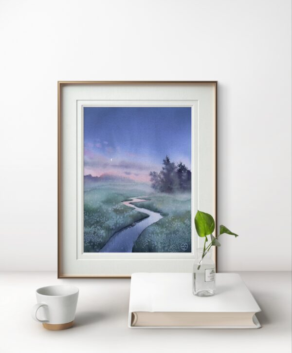 "Moon over the river" - original watercolor - Image 4