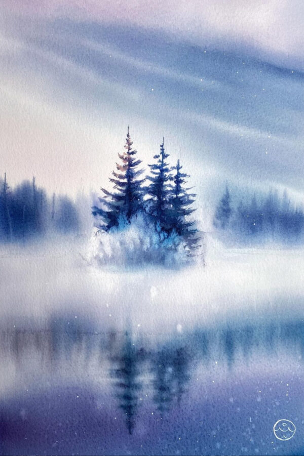 Foggy winter dream watercolor