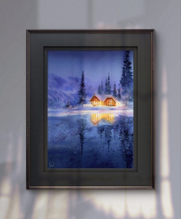 "Winter Emerald Lake" - original watercolor - Image 3