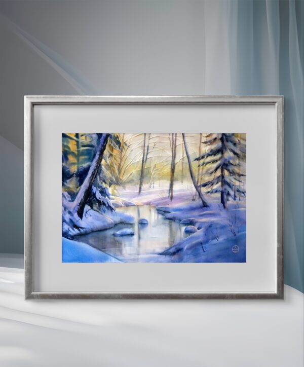 "Winter river in the forest" - original watercolor - Image 3