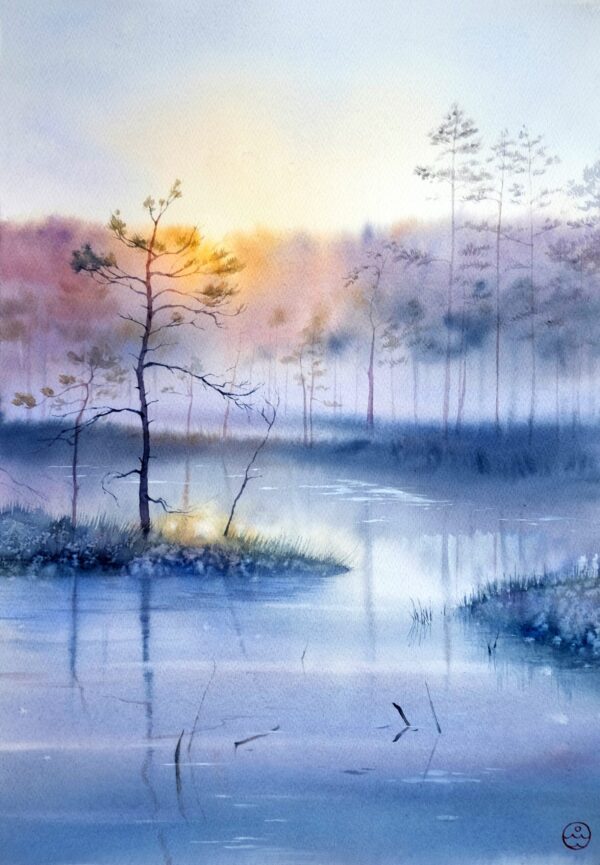 "Rays of sunshine on wetland" - original watercolor