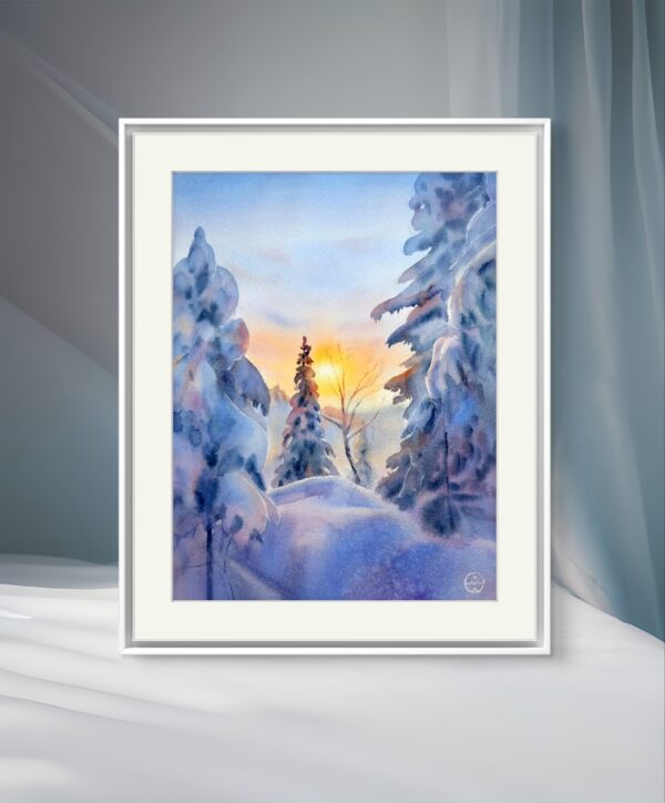 Snow covered trees watercolor