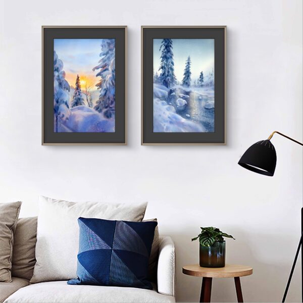 Snow covered trees watercolor