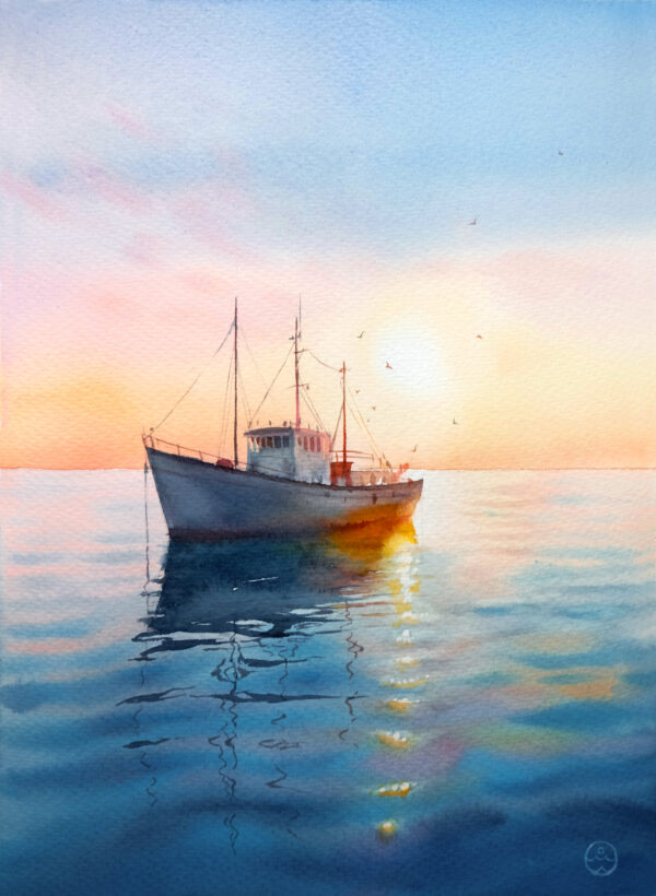 Fishing boat at sunset