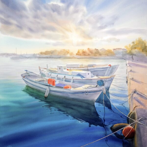 "Solar boats"
Watercolor on paper
Size 62x55 cm