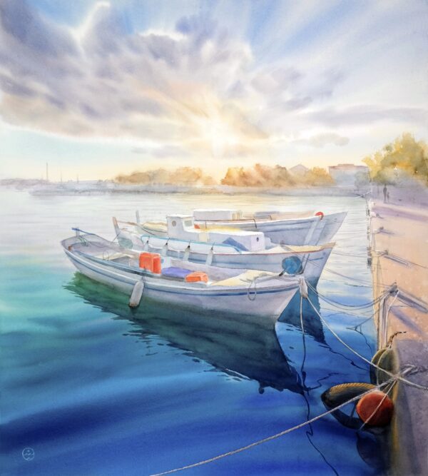 "Solar boats"
Watercolor on paper
Size 62x55 cm