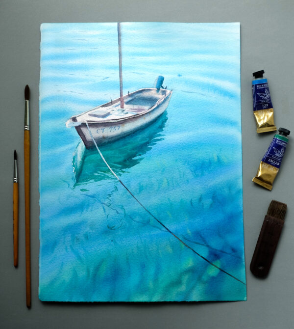 The boat and clear water