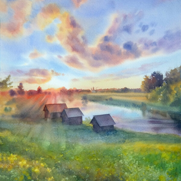 "Dawn Over the Village” - original watercolor