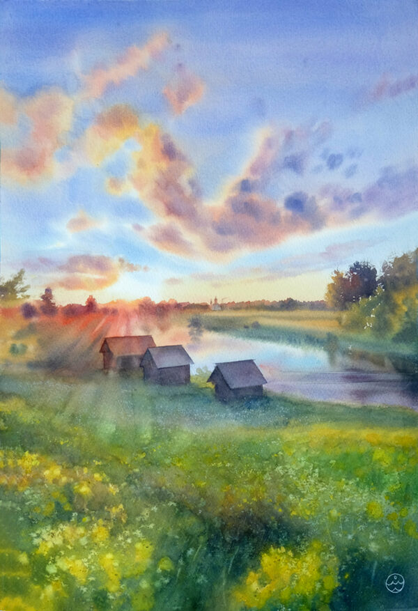 "Dawn Over the Village” - original watercolor