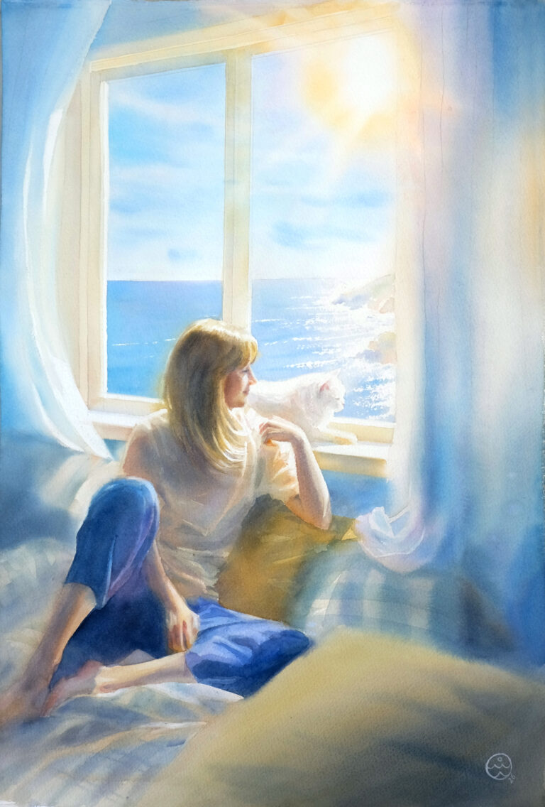 “Sunny” Watercolor on paper, 55.5 × 37.5 cm