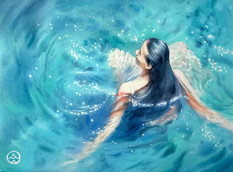 Girl in turquoise water