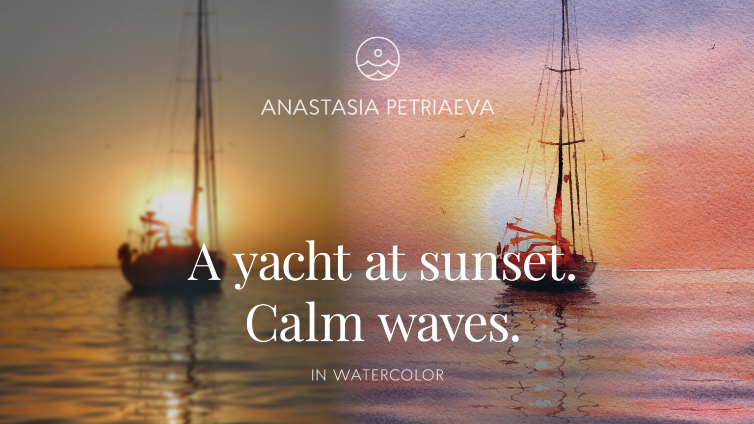 A yacht at sunset. Calm waves