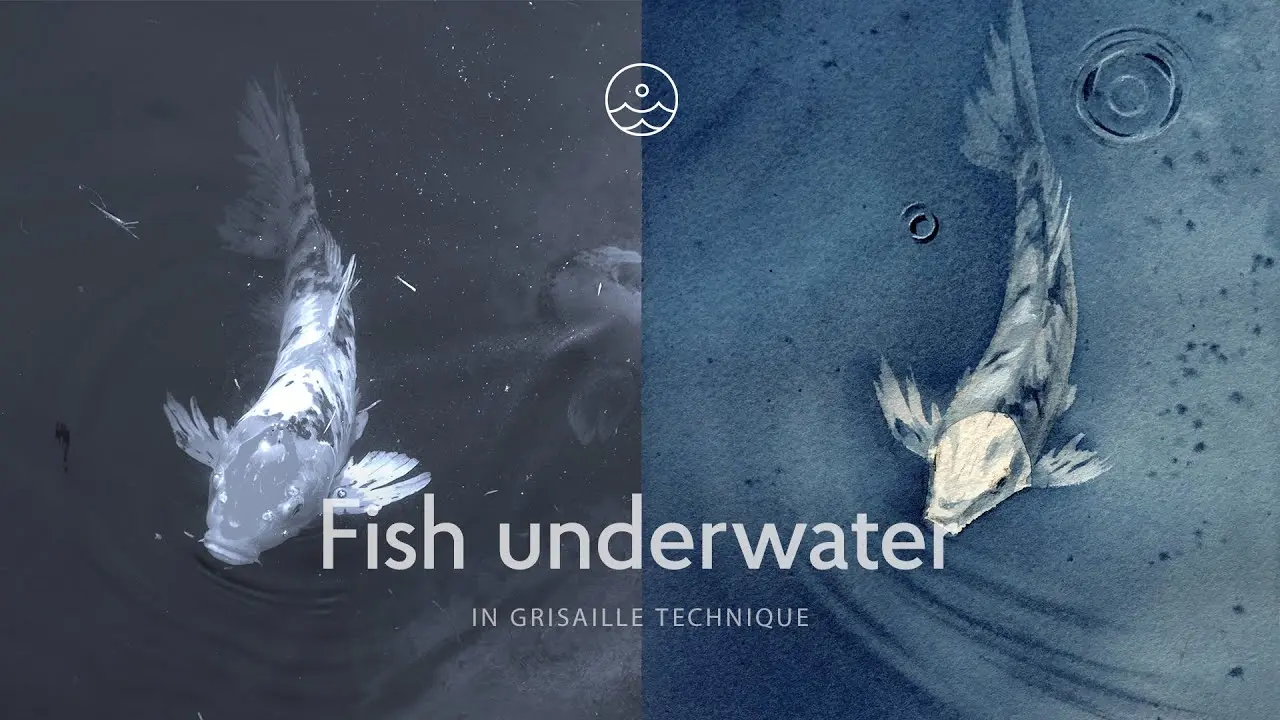 Fish underwater in grisaille technique