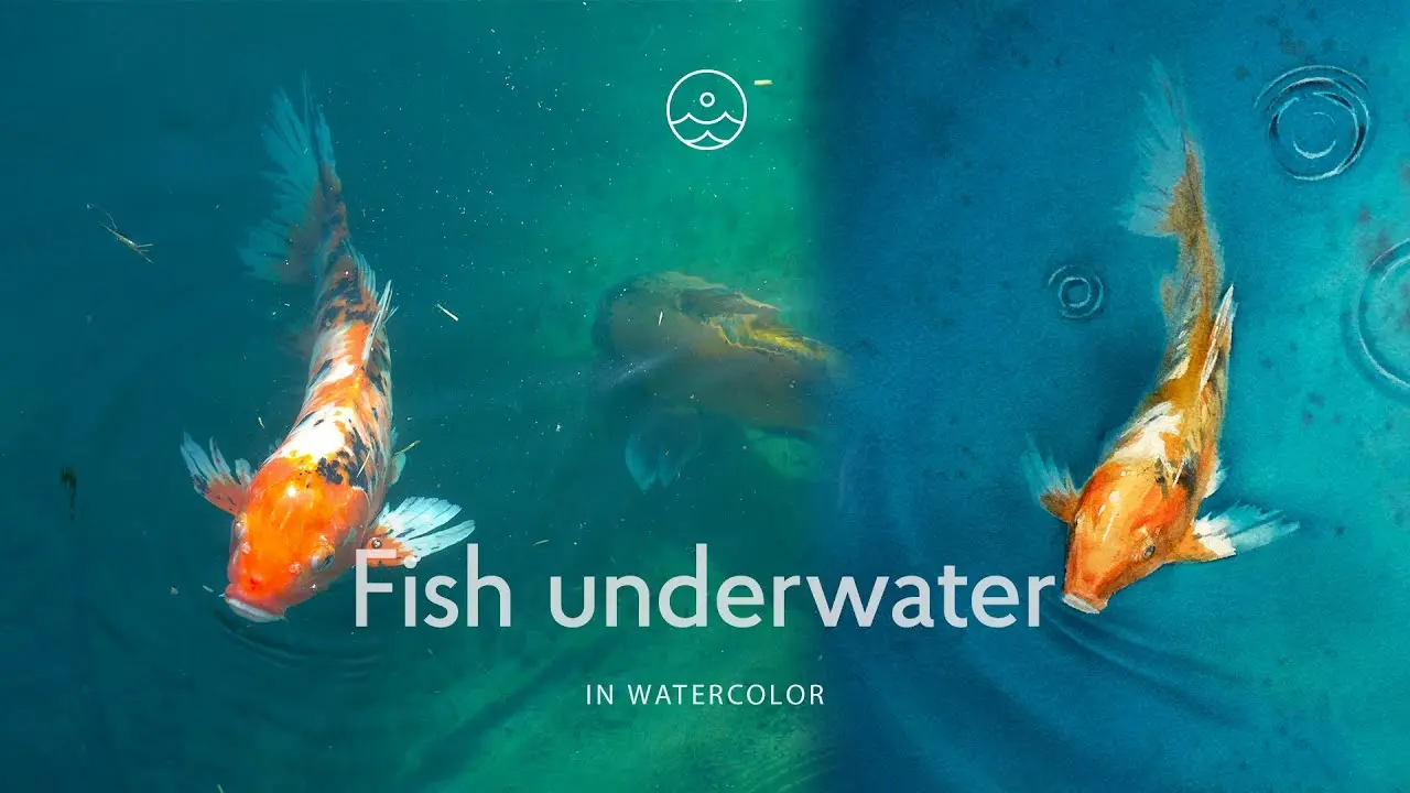 Fish underwater in watercolor