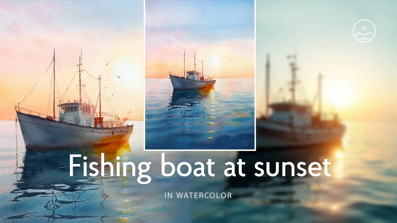 Fishing boat at sunset