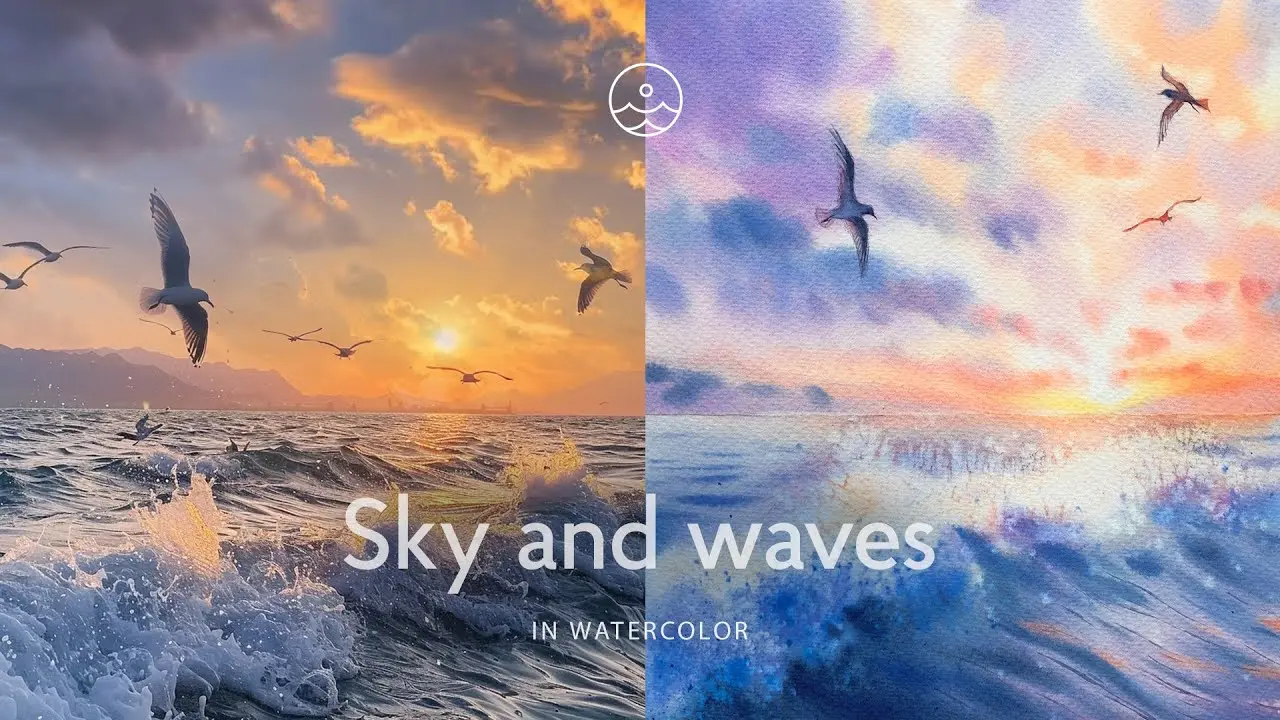 Sky and waves in watercolor