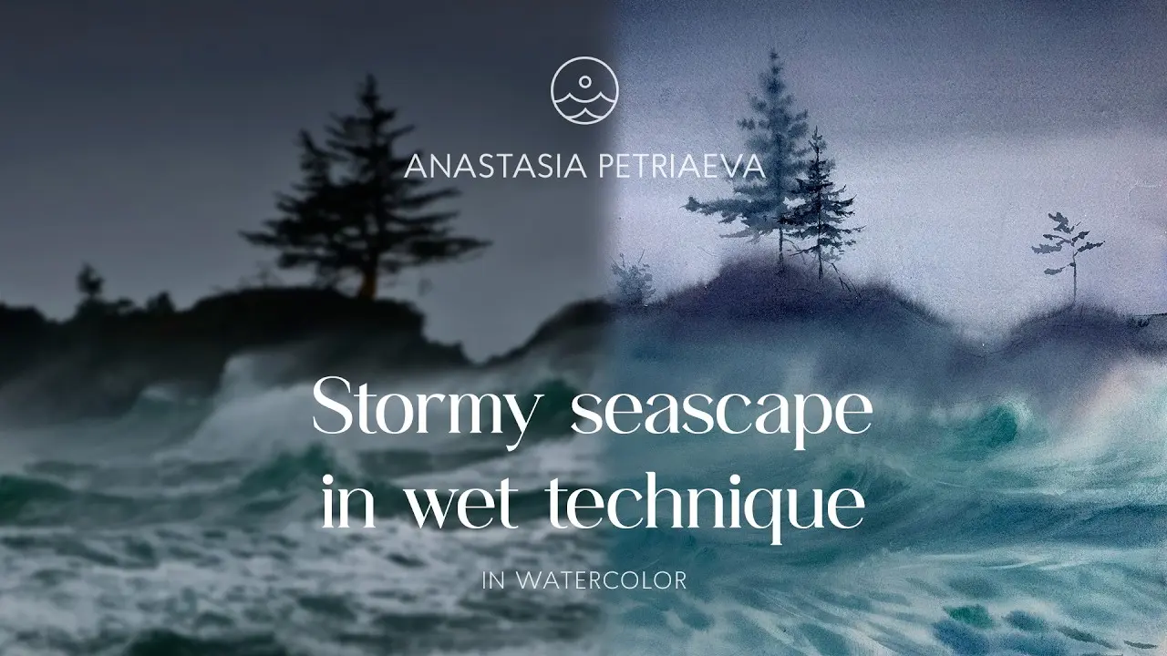 Stormy seascape in wet technique