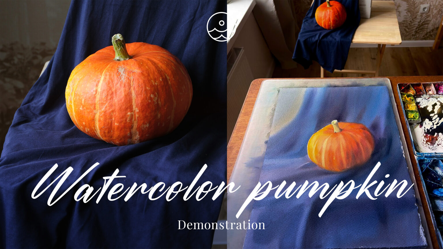 Watercolor pumpkin. Demonstration