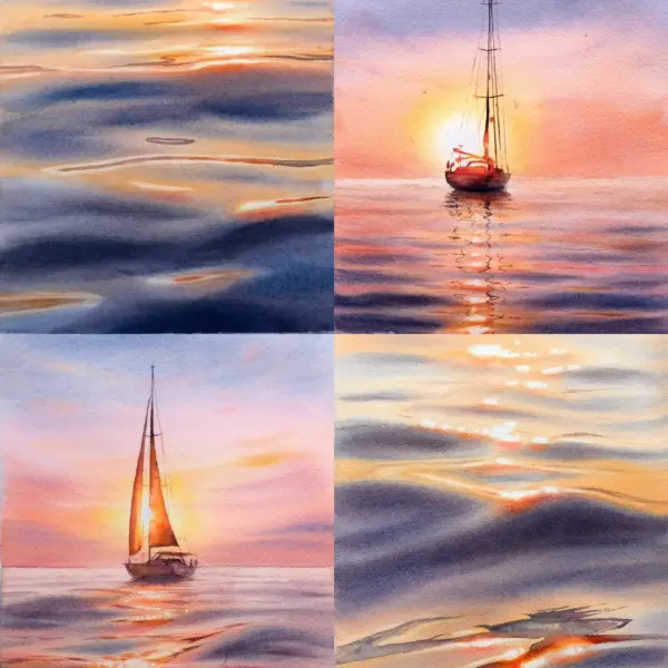 Waves and Glints at Sunset
