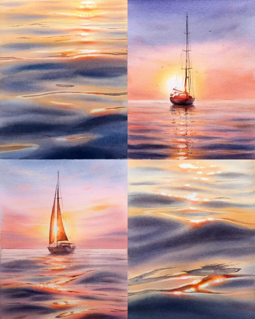 Waves and Glints at Sunset