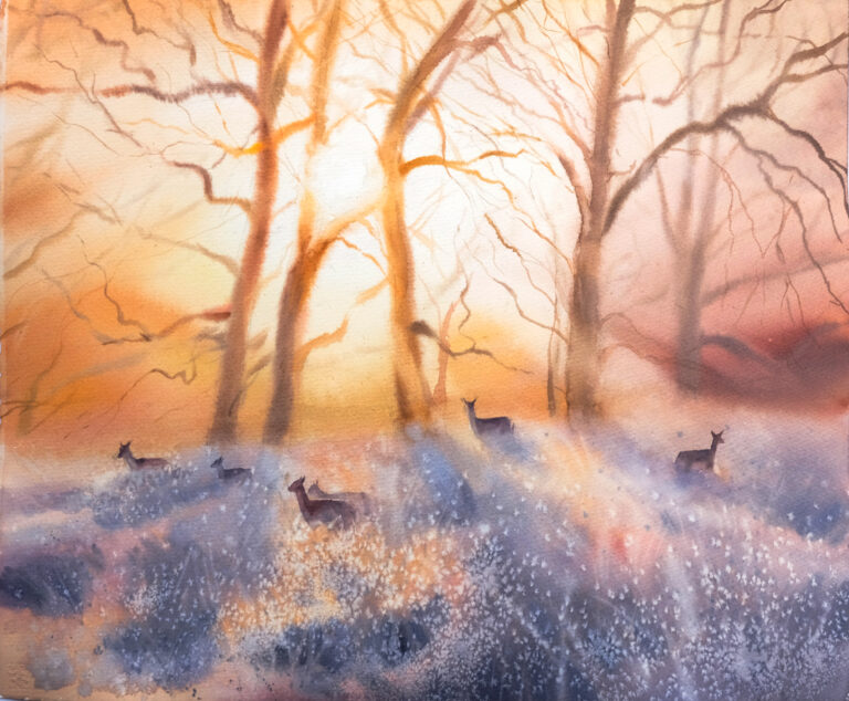 "Deer in the sun’s rays" – 45×37.5 cm