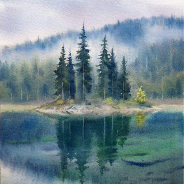 Forest lake painting