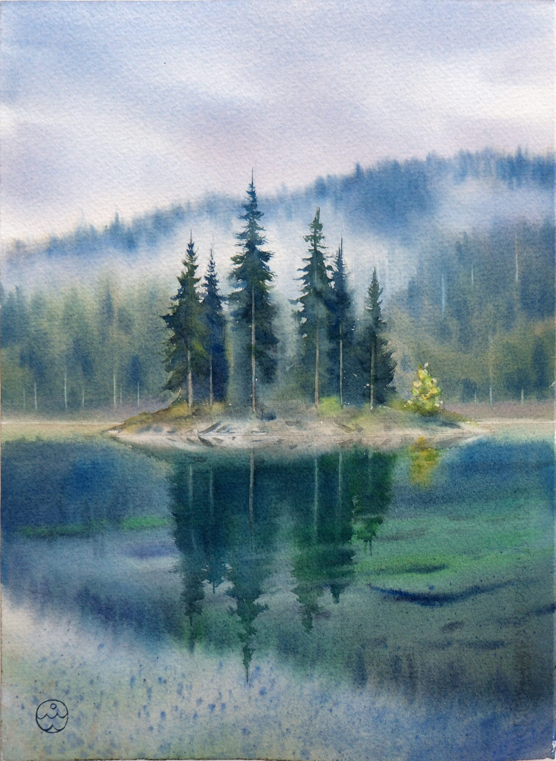 Forest lake painting